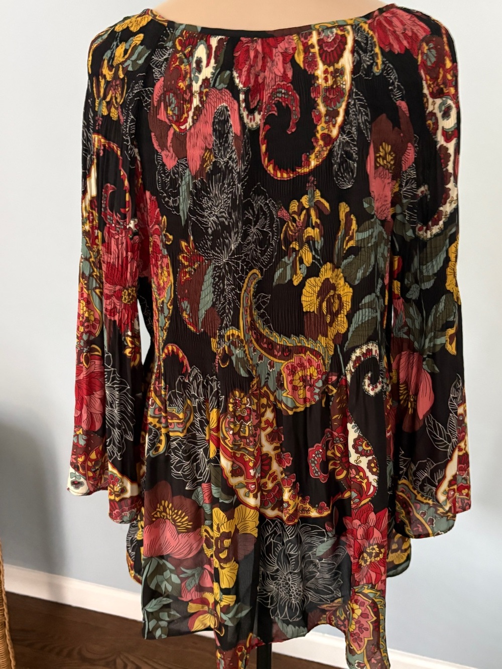 Spense Black Floral Keyhole Tunic with Red, Yellow, Pink and Green Accents - Picture 5 of 5